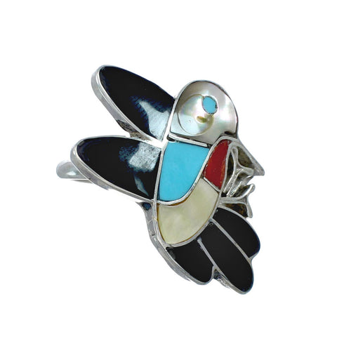 Hummingbird Zuni Multicolor Inlay Sterling Silver Ring Size 6-3/4 JX130844